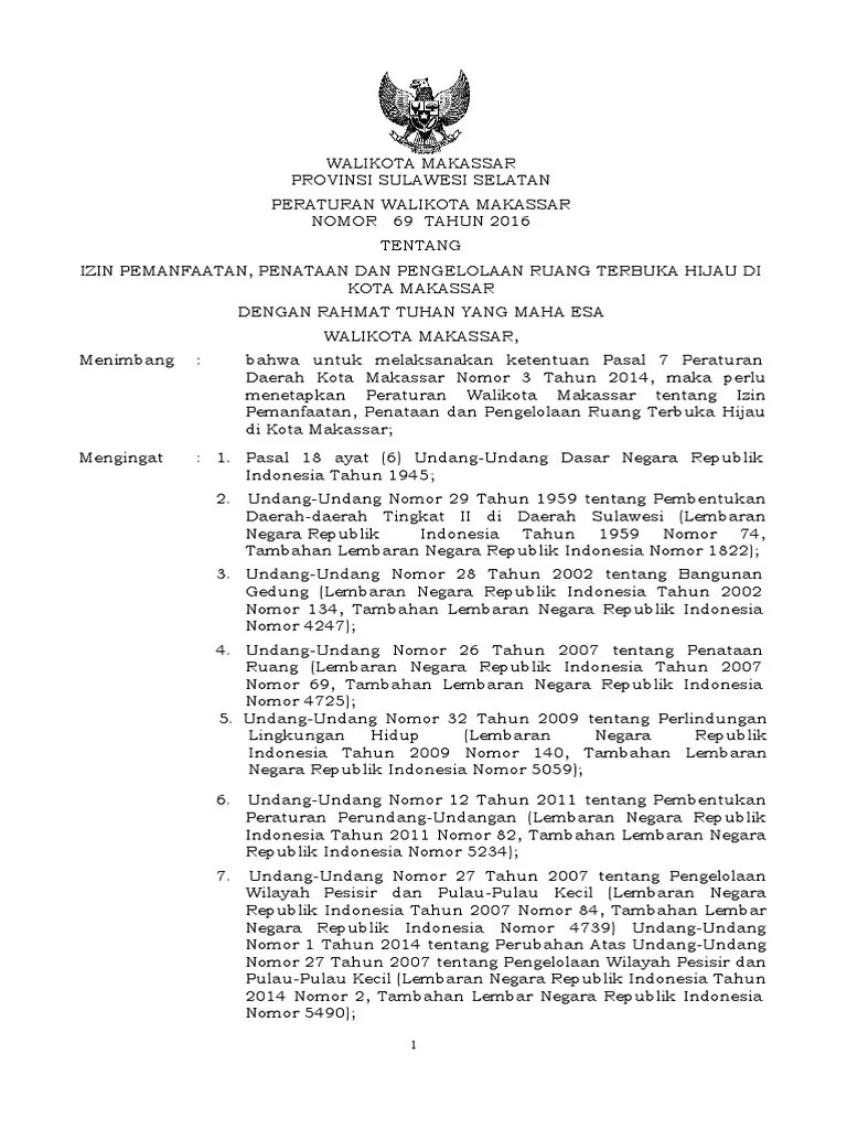 Perwali No.69 2016 Izin RTH | PDF