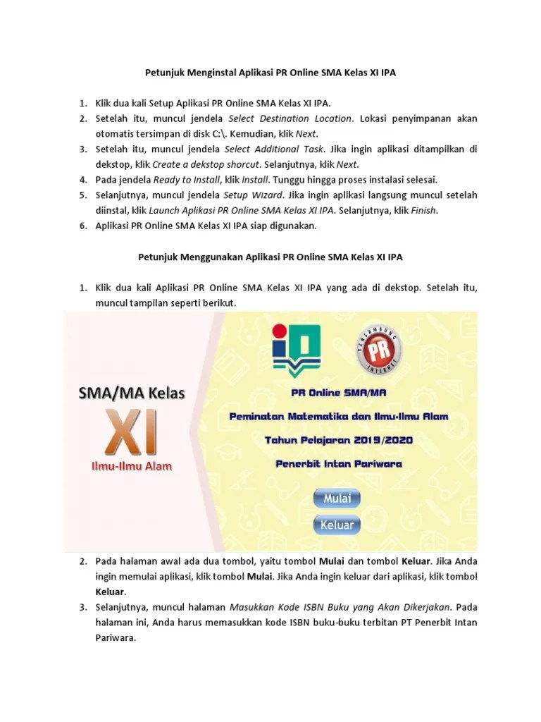 Petunjuk Aplikasi PR Online XI IPA | PDF