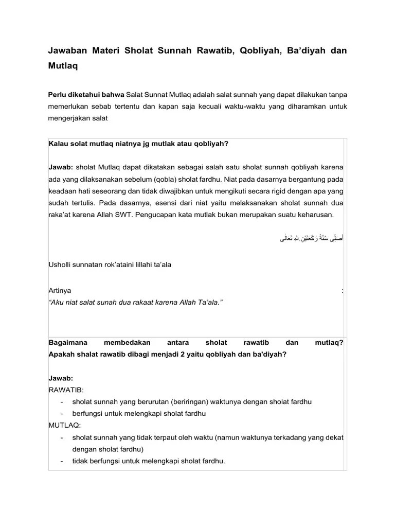 Jawaban Materi Sholat Sunnah Rawatib | PDF