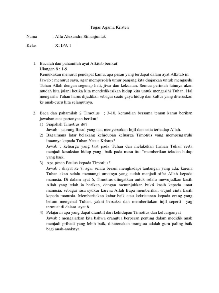 Tugas Agama Kristen 13 Agustus | PDF