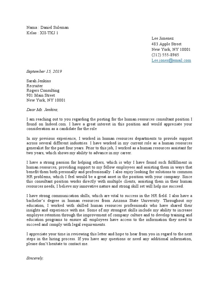 Soal cloze test termasuk dalam bahan ujian nasional bahasa inggris mulai dari tingkat smp, sma dan. Application Letter Daniel Suleman Pdf Human Resources Recruitment