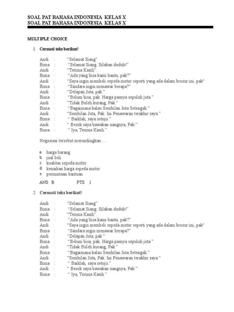 soal pat bahasa indonesia kelas x