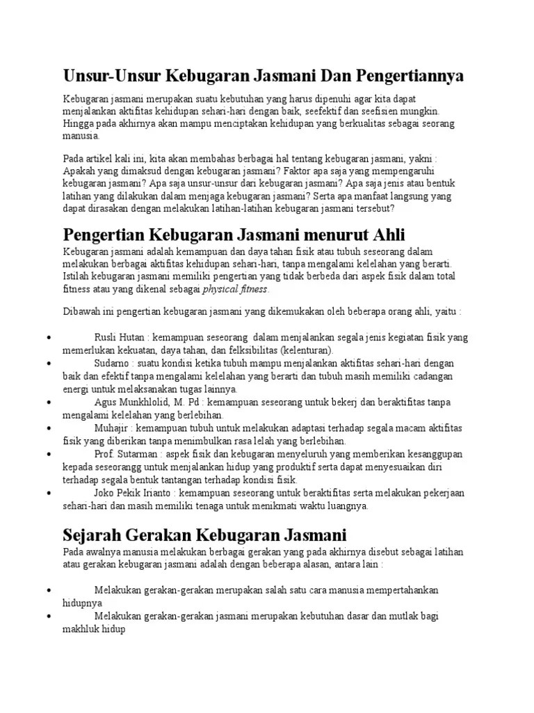 Kecepatan ini dibagi menjadi tiga yaitu, . Kebugaran Jasmani Pdf