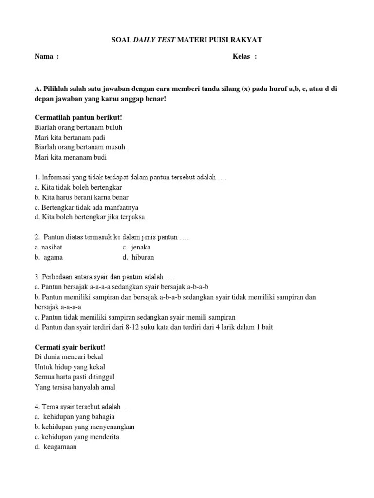 Soal DT Puisi Rakyat | PDF