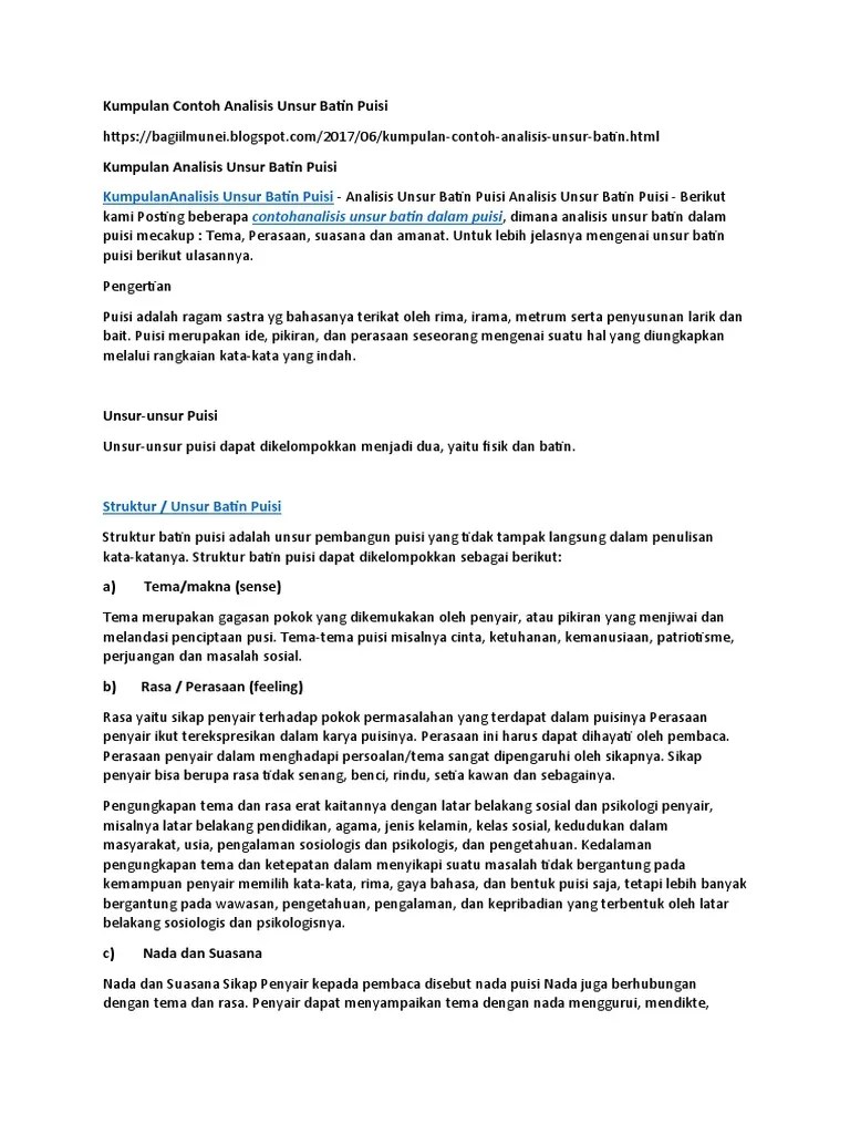 Kumpulan Contoh Analisis Unsur Batin Puisi | PDF