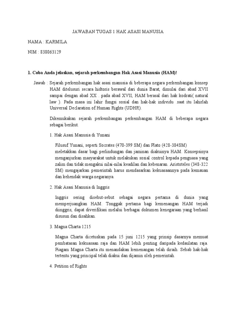 Untuk menegakkan dan melndungi hak asasi manusia sesuai prinsip. Jawaban Tugas 1 Hak Asasi Manusia