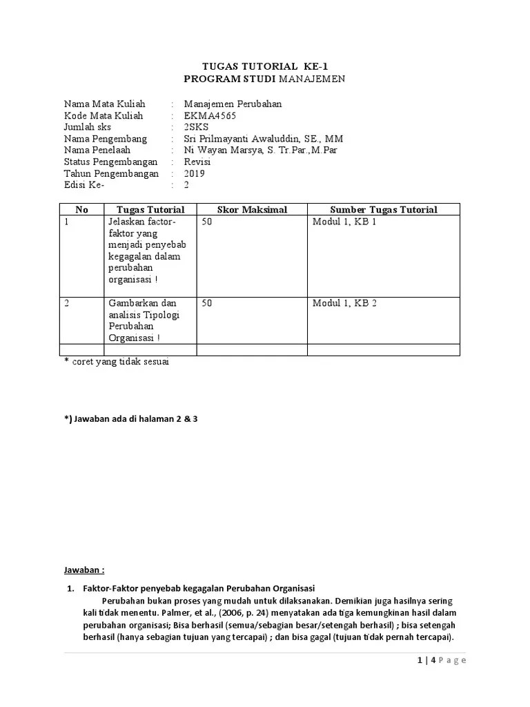Tugas 1 - Manajemen Perubahan EKMA4565 | PDF