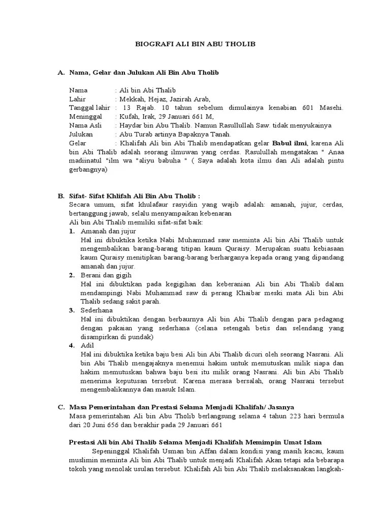 Biografi Ali Bin Abu Thalib | PDF