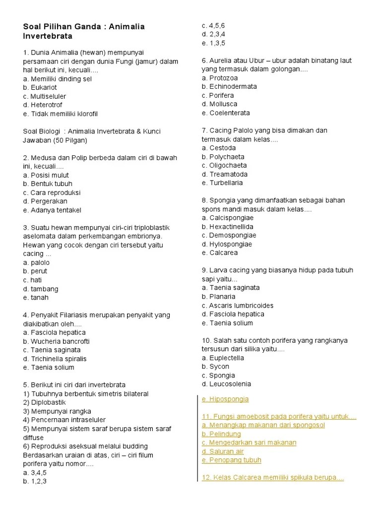 Develop hots instruments in animal tissue material in the form of ttmcq. Soal Pilihan Ganda Animalia Invertebrata Pdf