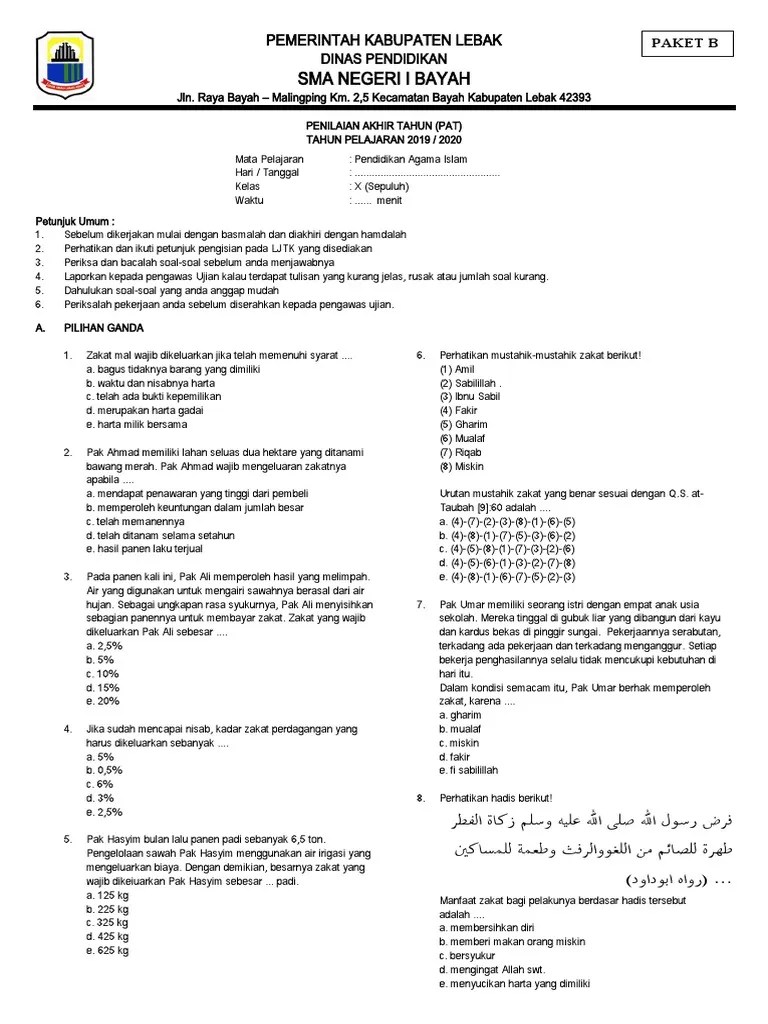 Soal PAT PAI SMA 2019-2020 | PDF
