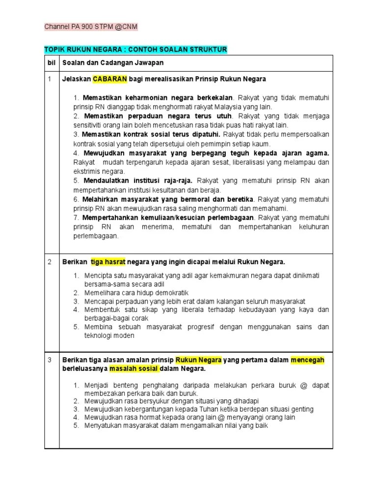 Prinsip kepercayaan kepada tuhan seharusnya dapat menerapkan kepercayaan beragama. Topik Rukun Negara Koleksi Soalan Struktur Pdf