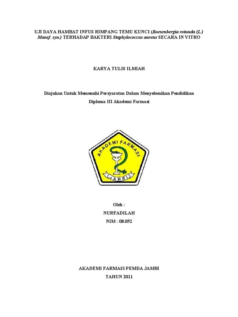 Skriningaktivitas anti inflamasi dari beberapa ekstrak etanol rimpang sukuzingiberaceae pada tukus putih. Proposal Kti