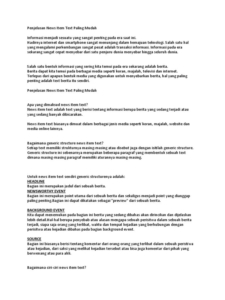 Contoh soal pilihan ganda materi kelas 12 news item. Penjelasan News Item Text Paling Mudah