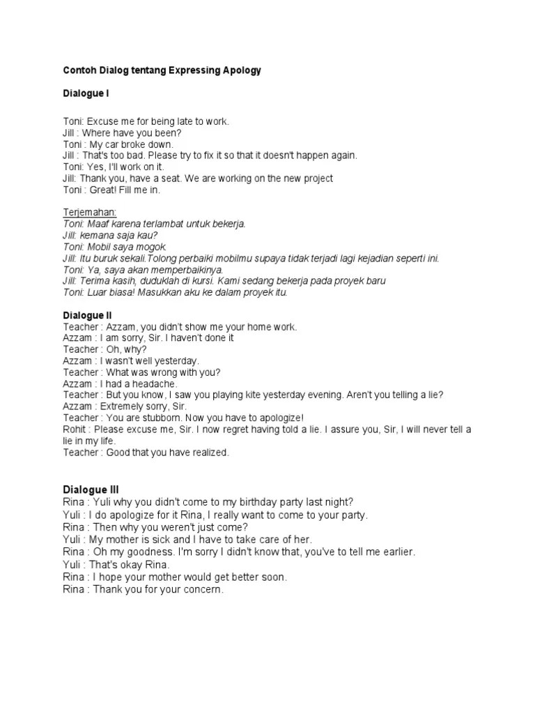 Now you have to apologize! Contoh Dialog Tentang Expressing Apology Pdf