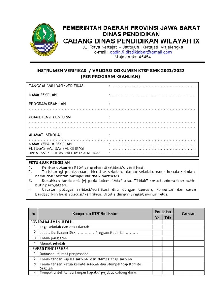 Instrumen Validasi KTSP Konsus Covid-19 SMK 2021 | PDF