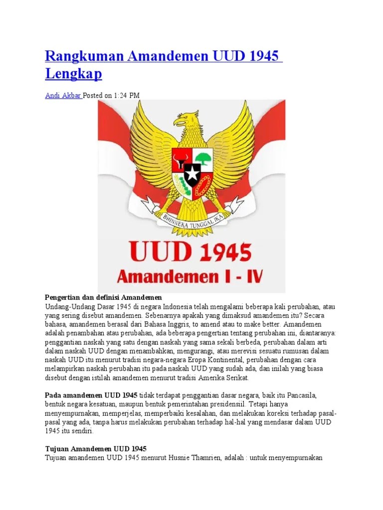 Rangkuman Amandemen UUD 1945 Lengkap | PDF