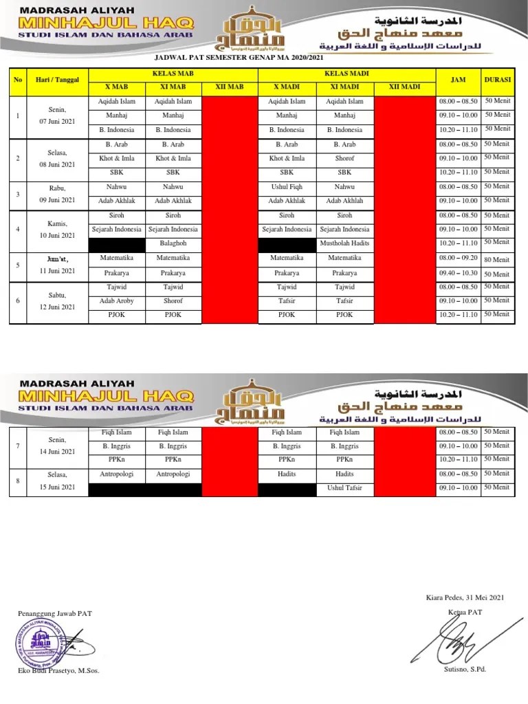 Jadwal Pat 2021 | PDF
