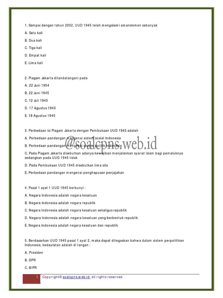 Pola Soal Cpns Uud45 | PDF