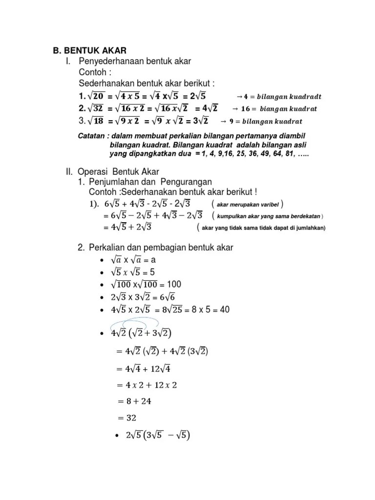 Penyederhanaan Bentuk Akar | PDF