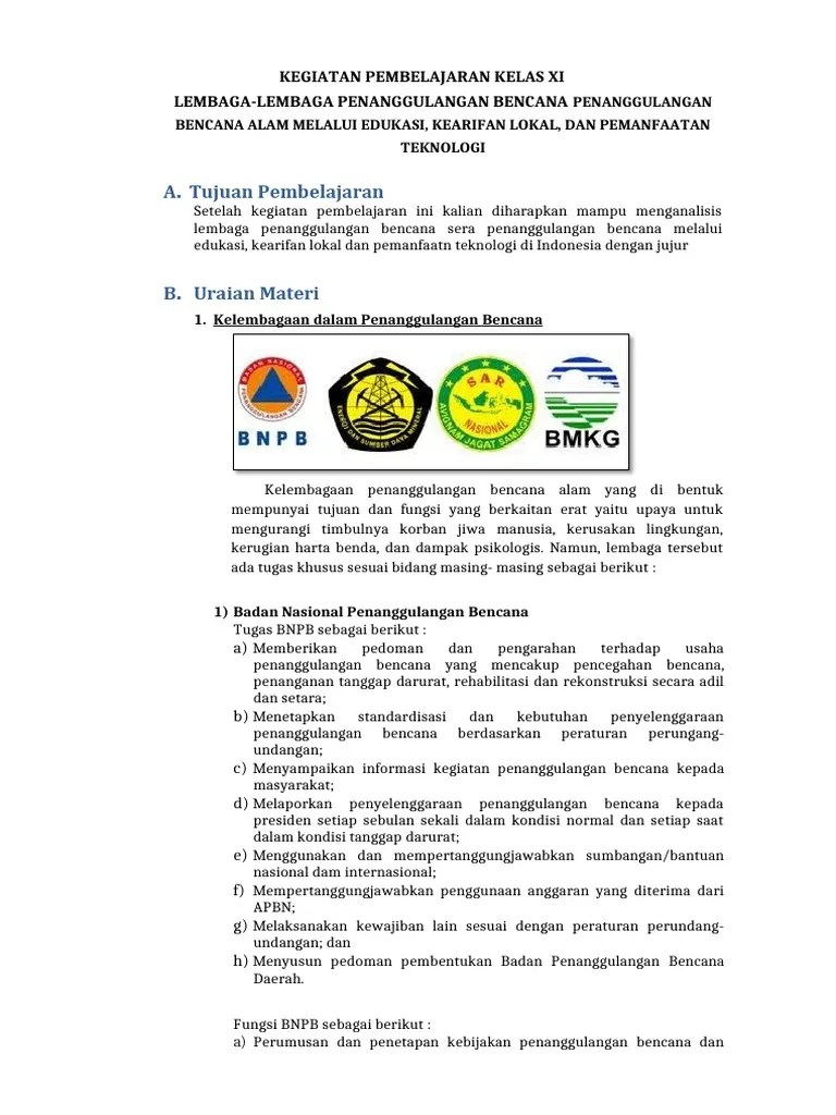 lembaga penanggulangan bencana | PDF