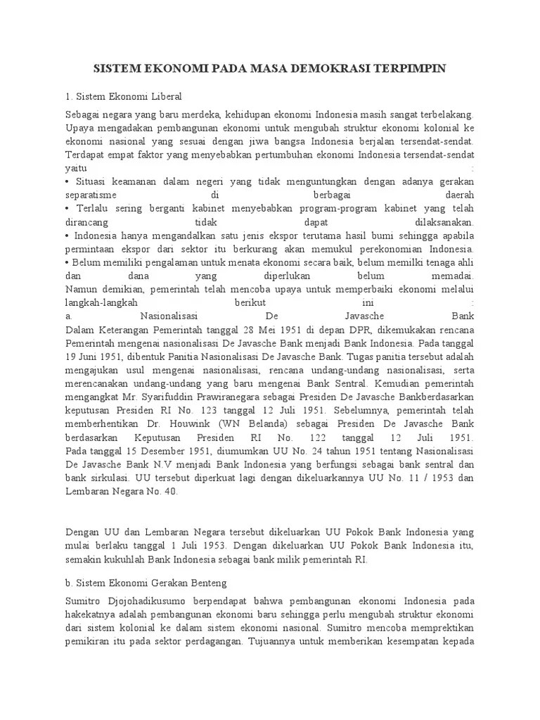 Sistem Ekonomi Pada Masa Demokrasi Terpimpin | PDF