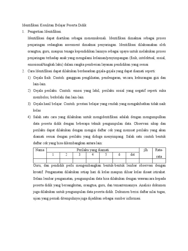 Identifikasi Kesulitan Belajar Peserta Didik | PDF