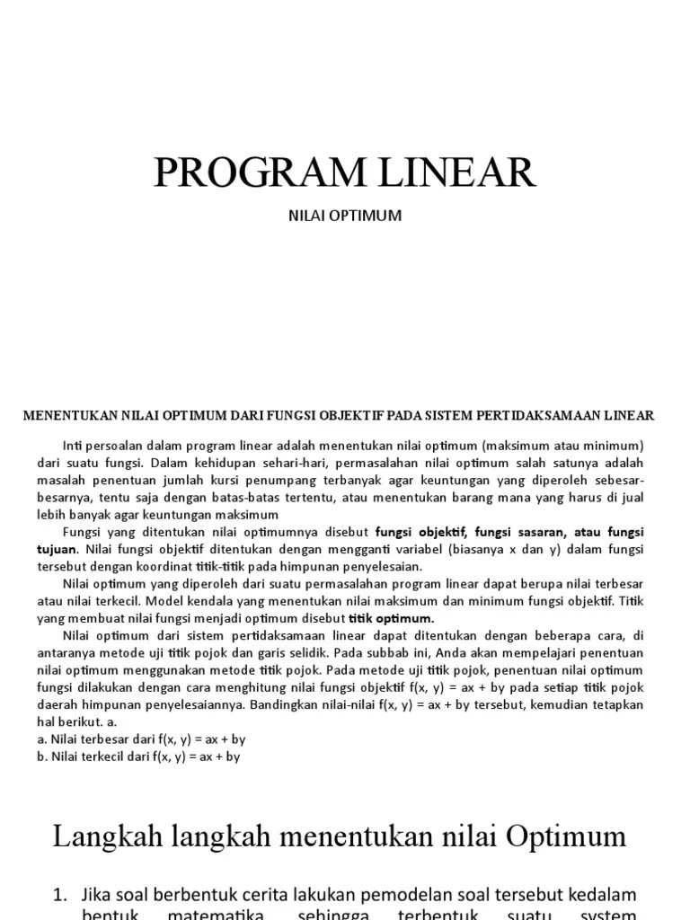 Penyebab mahasiswa melakukan kesalahan dalam menyelesaikan soal cerita program. Program Linear Nilai Optimum Pdf