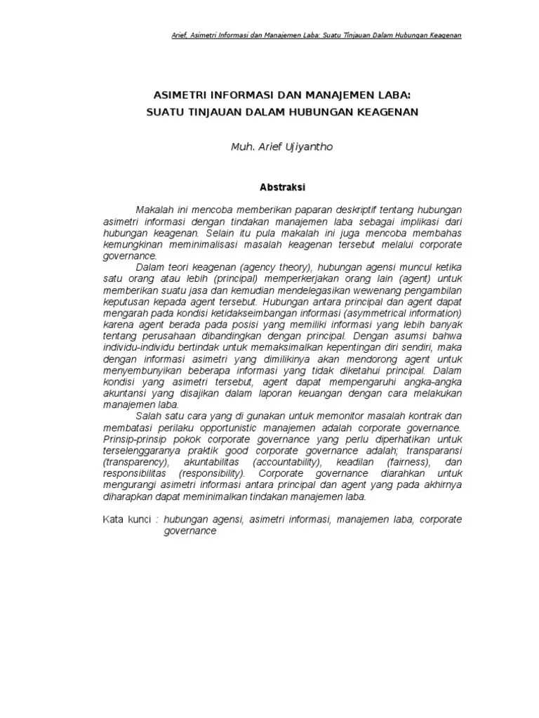 1.asimetri Informasi Dan Manajemen Laba - Suatu Tinjauan Dalam Hubungan  Keagenan | PDF