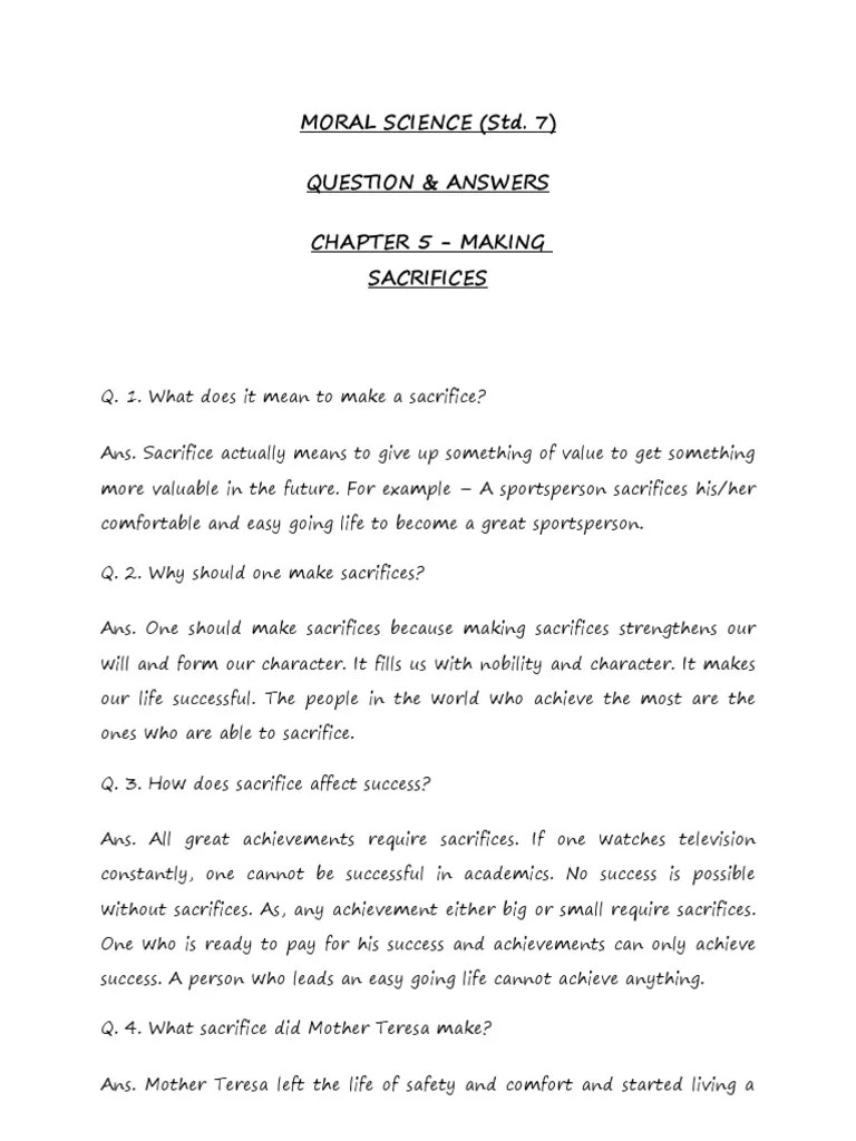 moral science std 7 question answers chapter 5 making sacrifices pdf