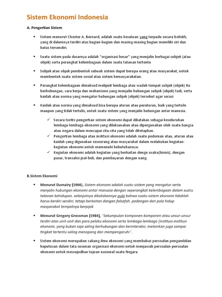 Sistem Ekonomi Indonesia Ke 1 | PDF
