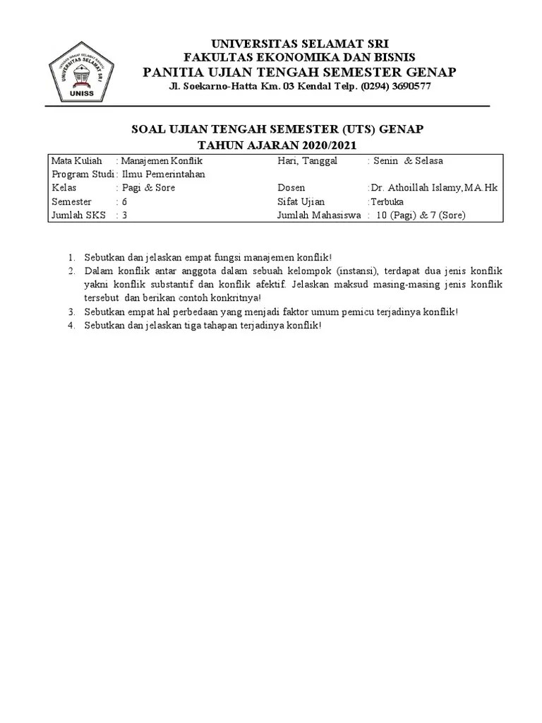 Bahan Soal UTS Manajemen Konflik | PDF