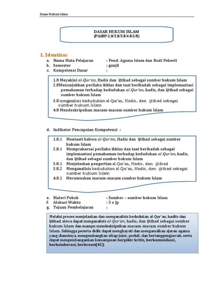 UKBM PAI 3.8 Dasar Hukum Islam | PDF