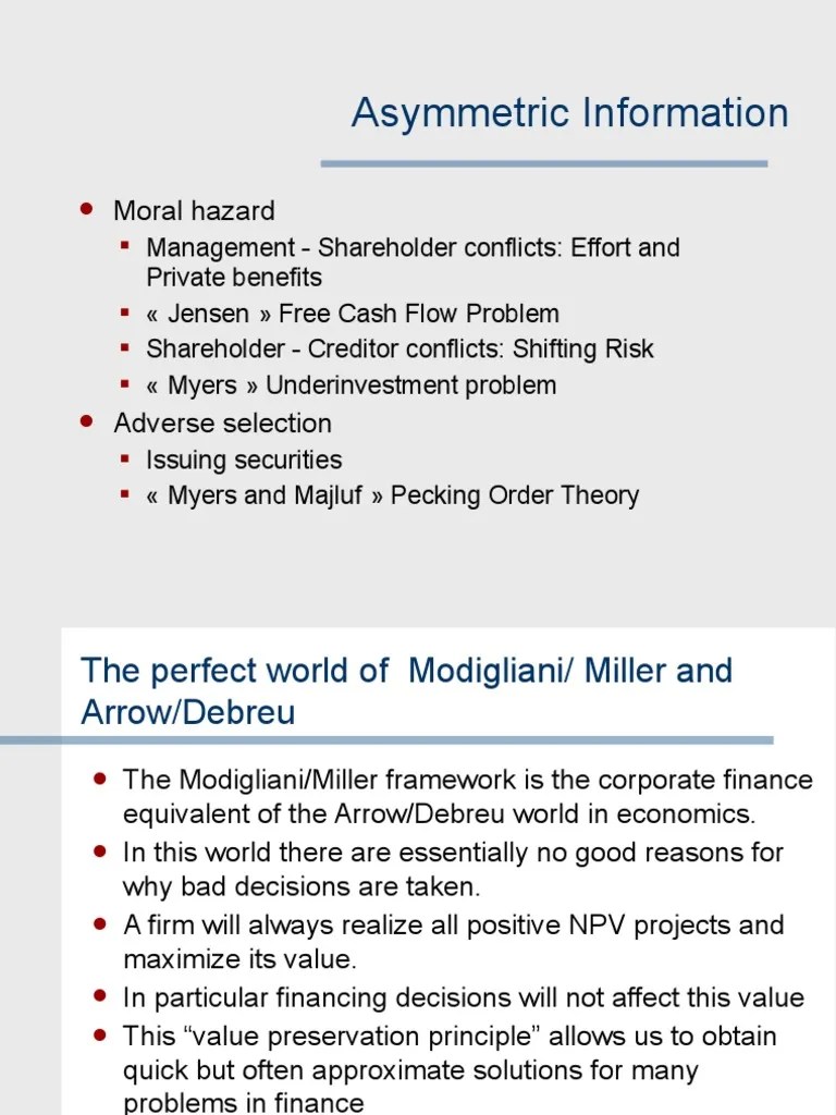 Bank soal manager personal edition. 06 Acf Asymmetric Information I Moral Hazard 2020 21 Pdf Debt Investing