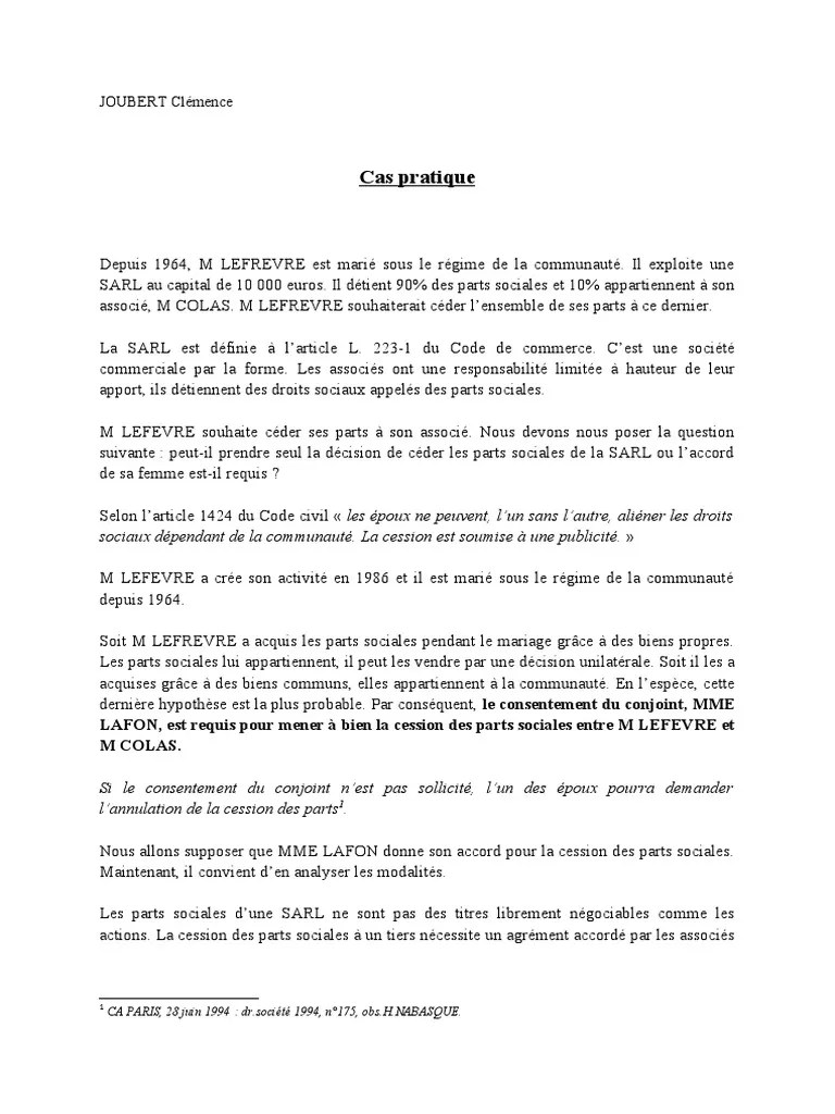 La concubine de corentin est furieuse puisque l'argent dépensé pour l' . Cas pratique 2