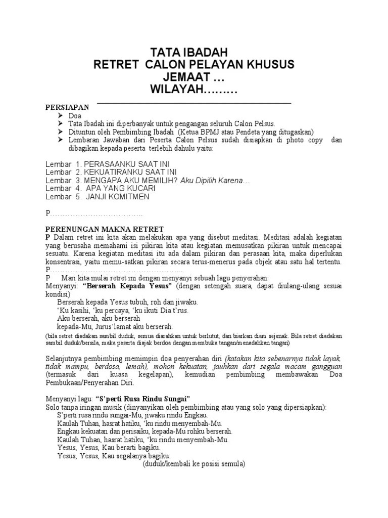 Tata Ibadah Retret Calon Pelayan Khusus File Joli | PDF