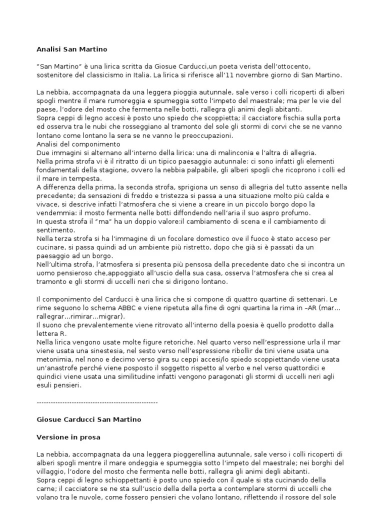 In quel giorno, infatti, finisce il periodo di lavoro nei campi e inizia l'attività di travaso dei vini nelle botti. Analisi San Martino Pdf