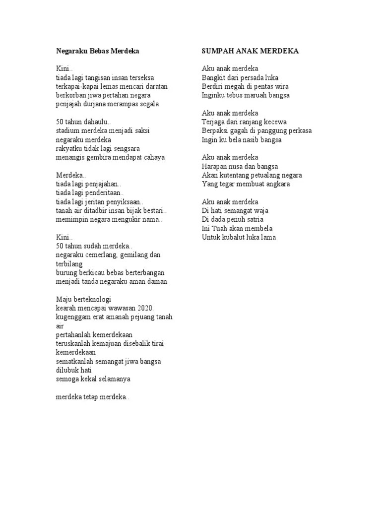 01.01.2019 · di kelantan, sambutan tahun baru 2019 yang bertempat di dataran bandaraya majlis perbandaran kota bharu disambut dengan sedikit berbeza apabila diadakan malam pengucapan puisi dan kayuhan basikal. Negaraku Bebas Merdeka Pdf