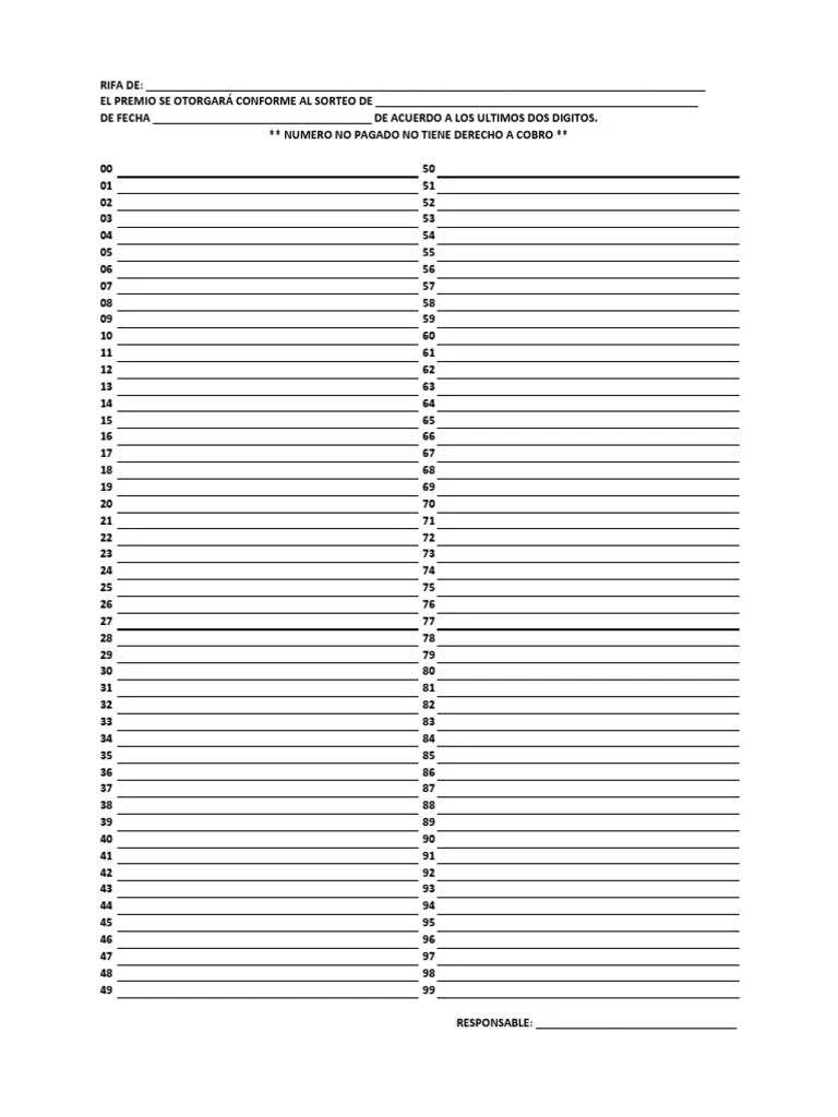 Formato para hacer una rifa de 100 numeros rifa de una tablet 7. Hoja De Rifa De Numeros Pdf