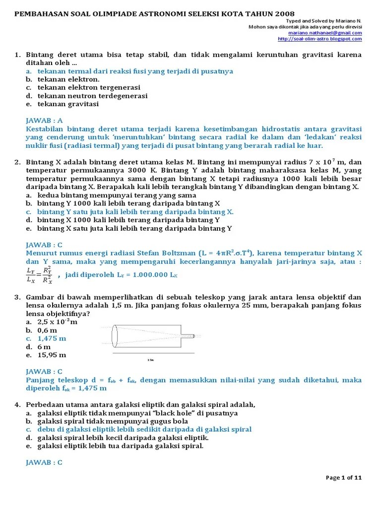 Lembaga olimpiade pendidikan indonesia terbitan: Soal Osk Astro 2008 Solusi Pdf