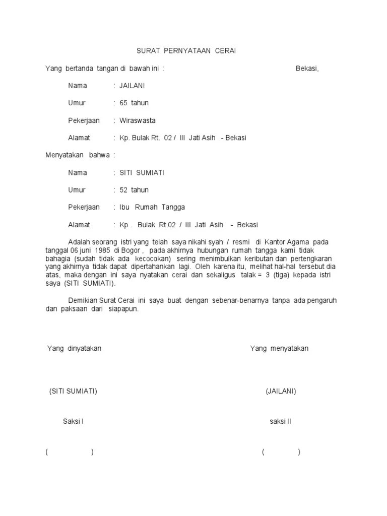 Maybe you would like to learn more about one of these? Contoh Surat Pernyataan Cerai