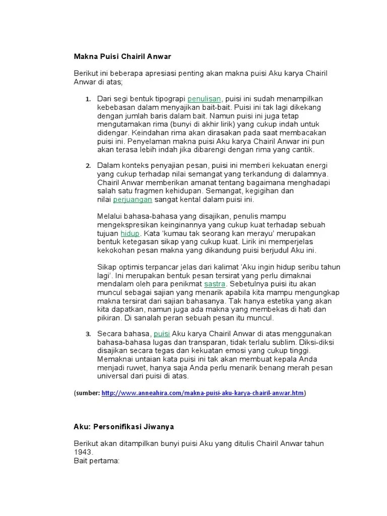 Makna Puisi Aku Karya Chairil Anwar