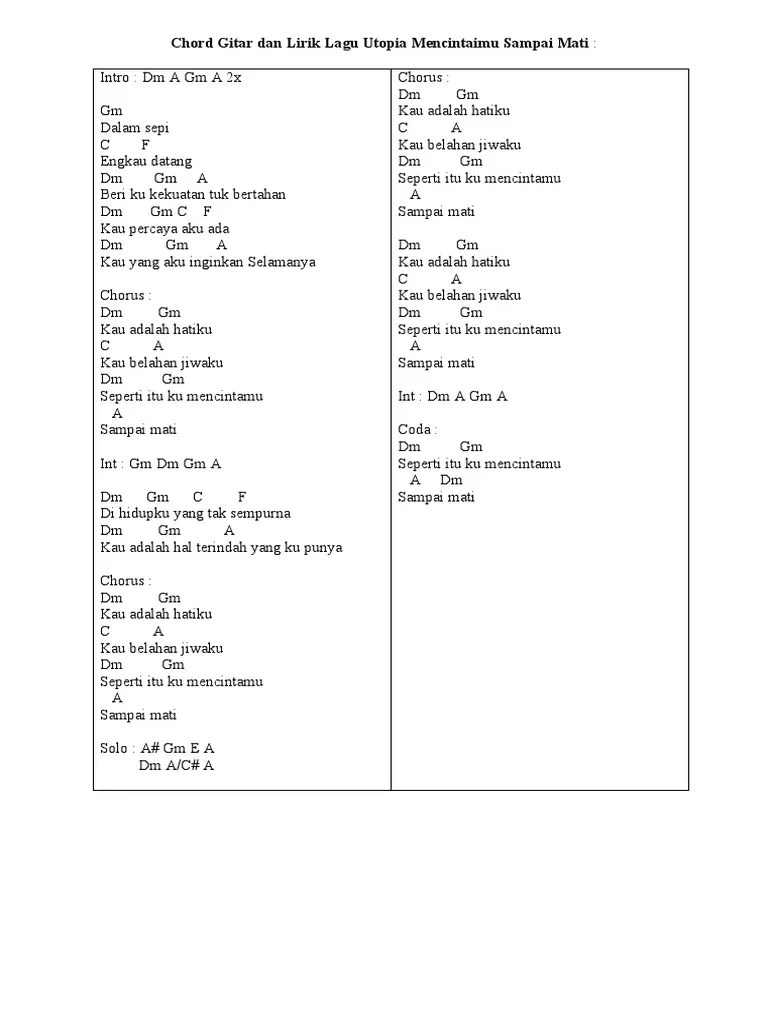 Chord Gitar Dan Lirik Lagu Utopia Mencintaimu Sampai Mati | PDF