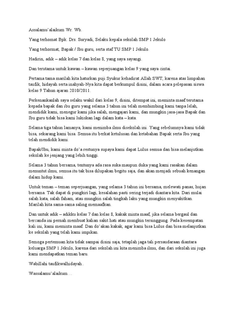 Pidato Perpisahan Sekolah Kelas 9 – Coretan