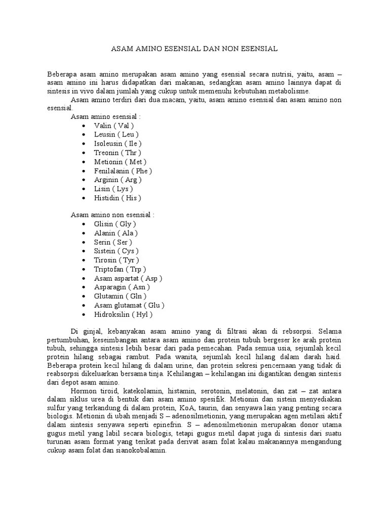 Asam Amino Esensial Dan Non Esensial | PDF