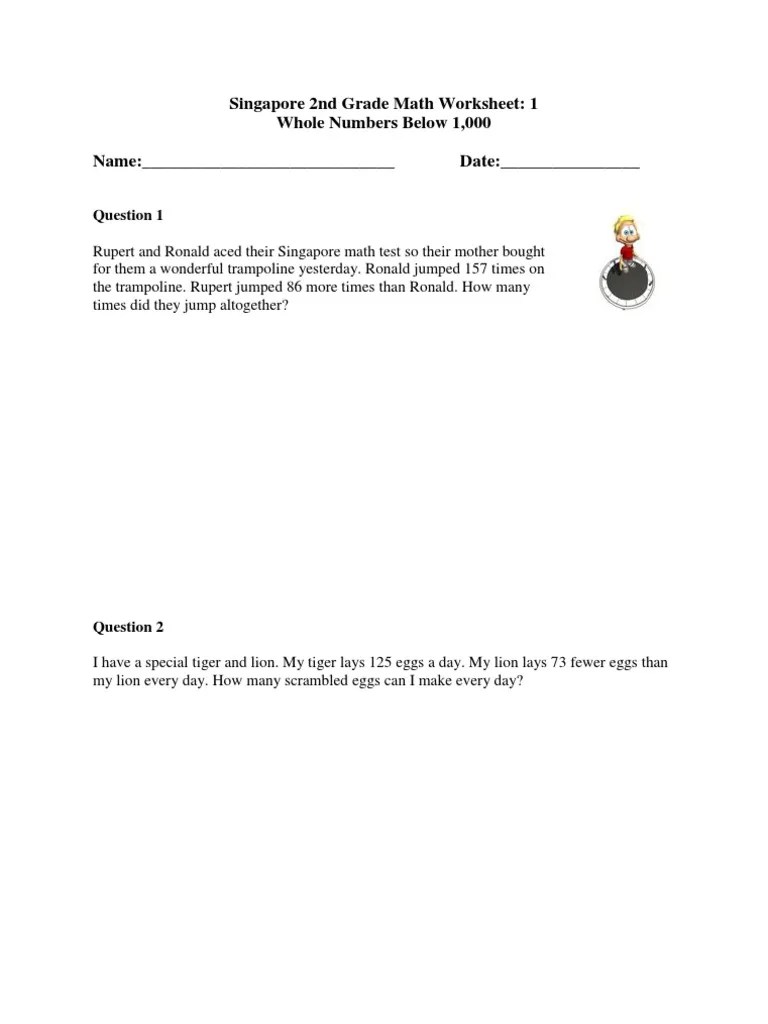 singapore 2nd grade math worksheet 1