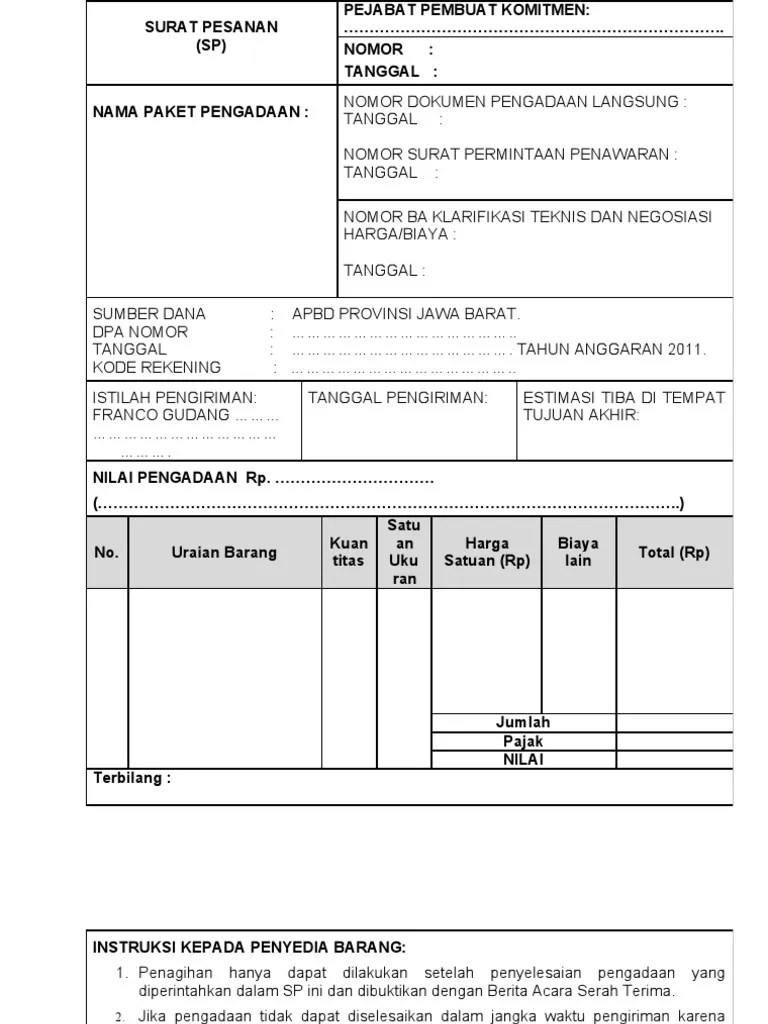 · kontak yang bisa dihubungi seperti nomor . 9 - Contoh SPK Barang - Surat Pesanan