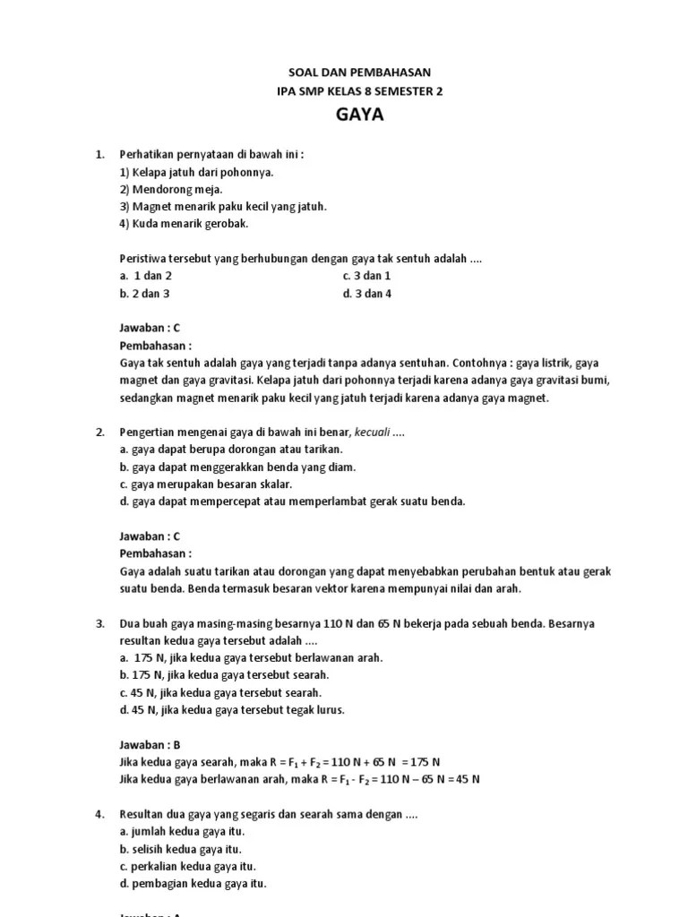Contoh Soal Fisika Smp Kelas 8 Dan Pembahasannya