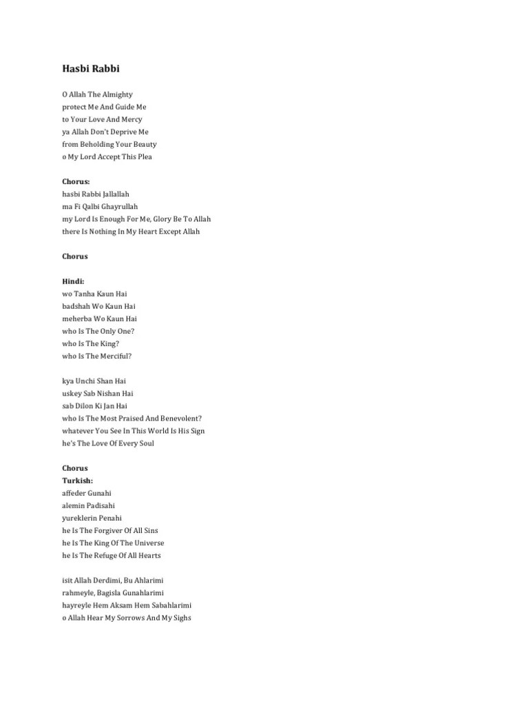 Hasbi rabbi jallallah ma fi qalbi ghayrullah (full lirik dan makna) #zikirjiwa #zikirviral. Hasbi Rabbi Pdf