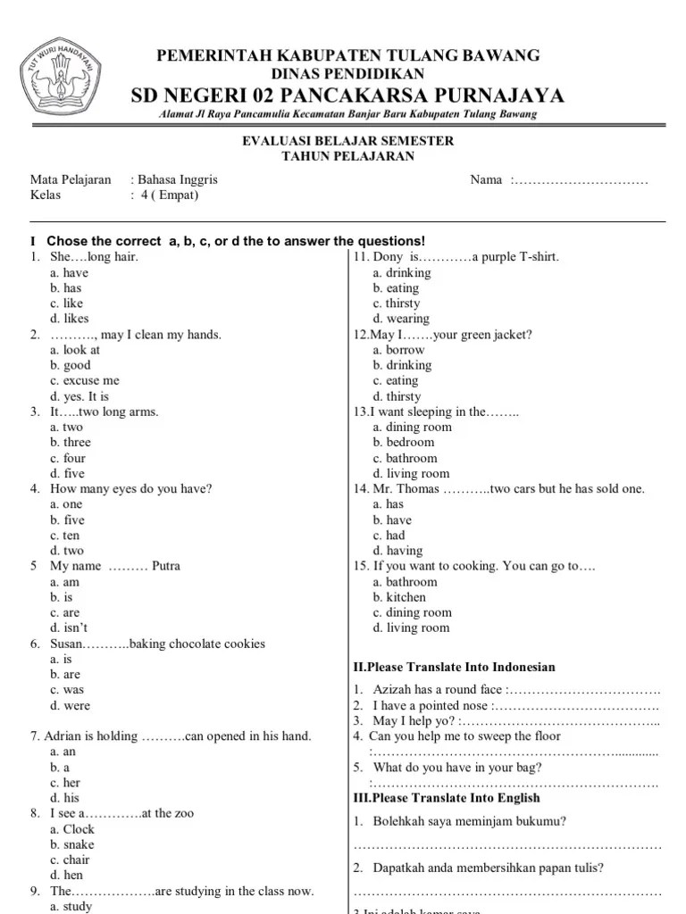 materi, dialog, dan soal bahasa inggris asking and offering for help kelas 8 smp Soal Bahasa Inggris Kelas 4 Sd Pdf Indonesia