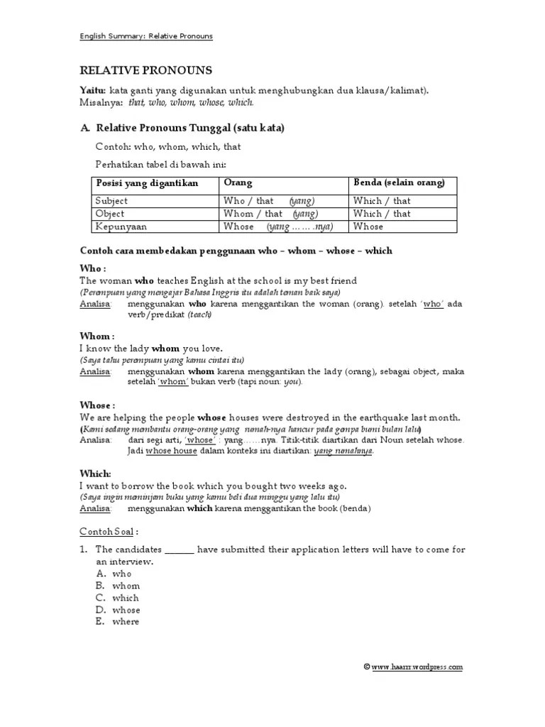 Penggunaan Who Whom Whose – Sedang